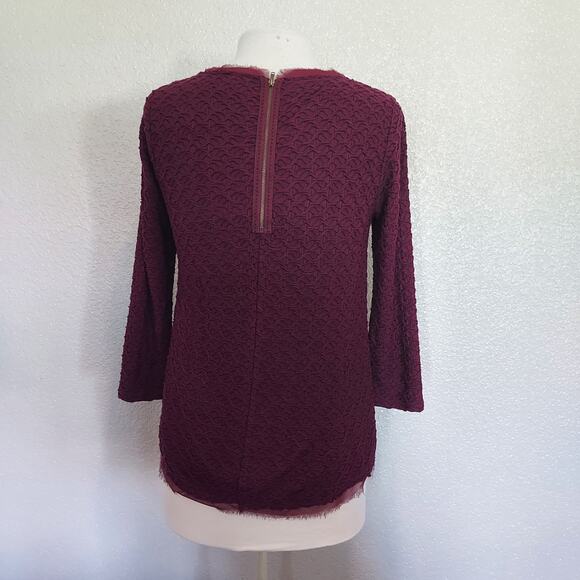 Anthroplogie's  Postcard Maroon Textured Long Sleeve Floral Blouse Size M - Picture 8 of 11
